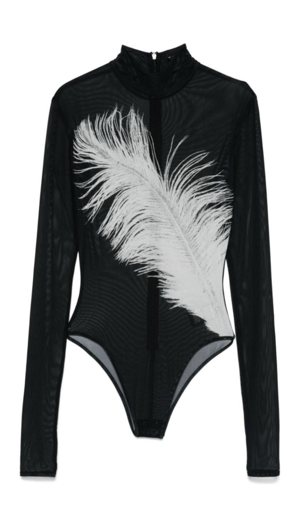 AIIZIE DEIRDRE FEATHER MESH BODYSUIT - product image