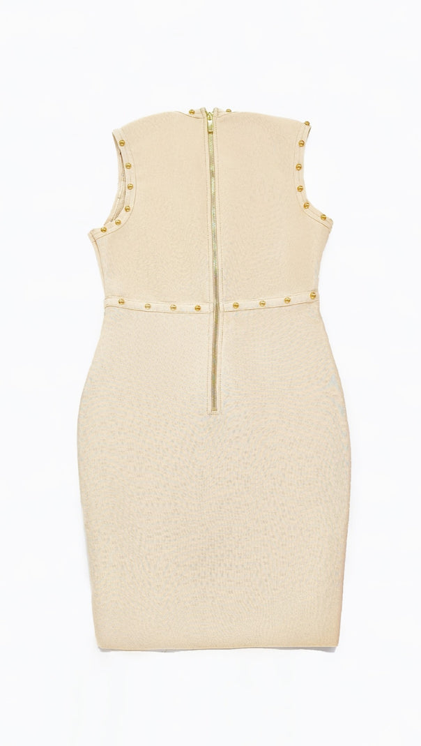 AIIZIE STUDDED SLEEVELESS BODYCON MINI DRESS IN BEIGE - product image