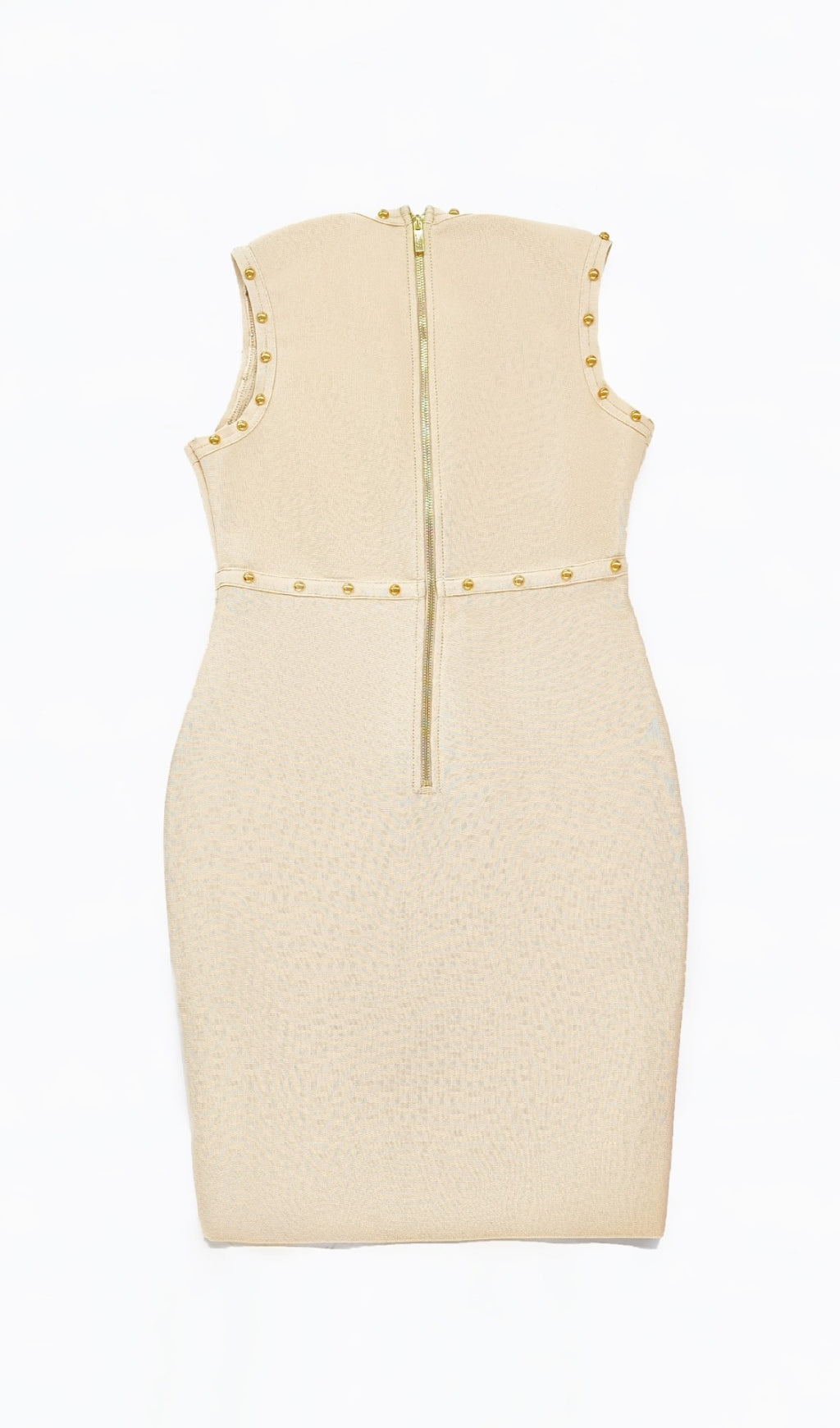 STUDDED SLEEVELESS BODYCON MINI DRESS IN BEIGE