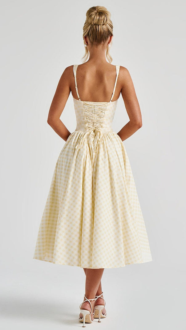 AIIZIE SHERRIE MIDI DRESS - LEMON GINGHAM - product image