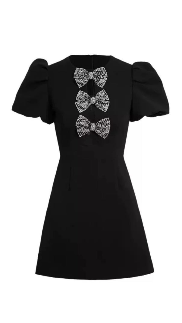AIIZIE VANESSA BOW PUFF SLEEVE MINI DRESS IN BLACK - product image