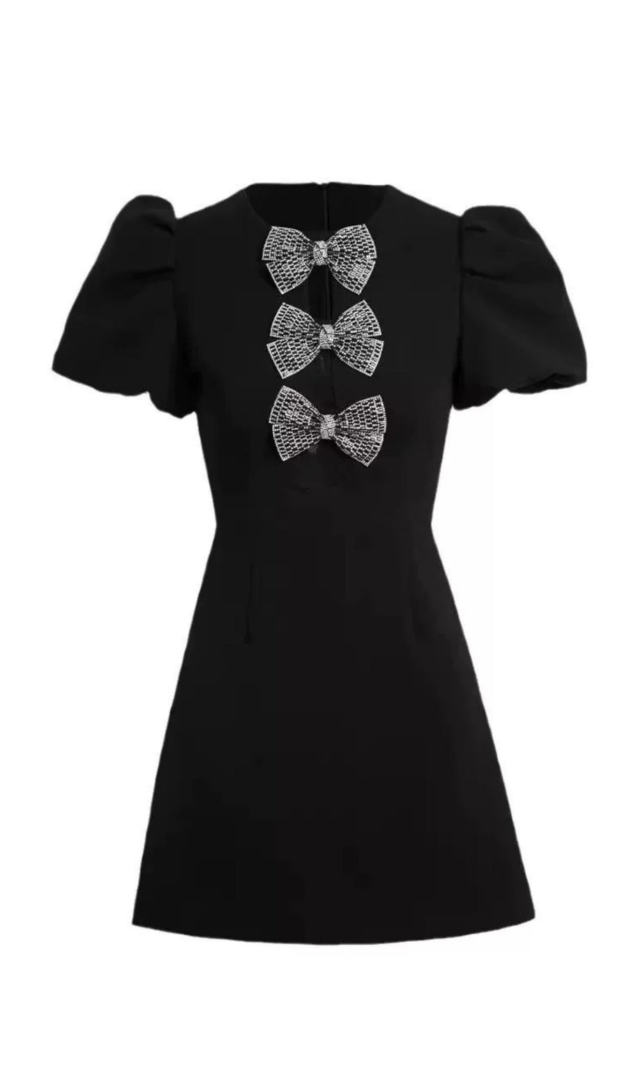 vanessa bow puff sleeve mini dress in black