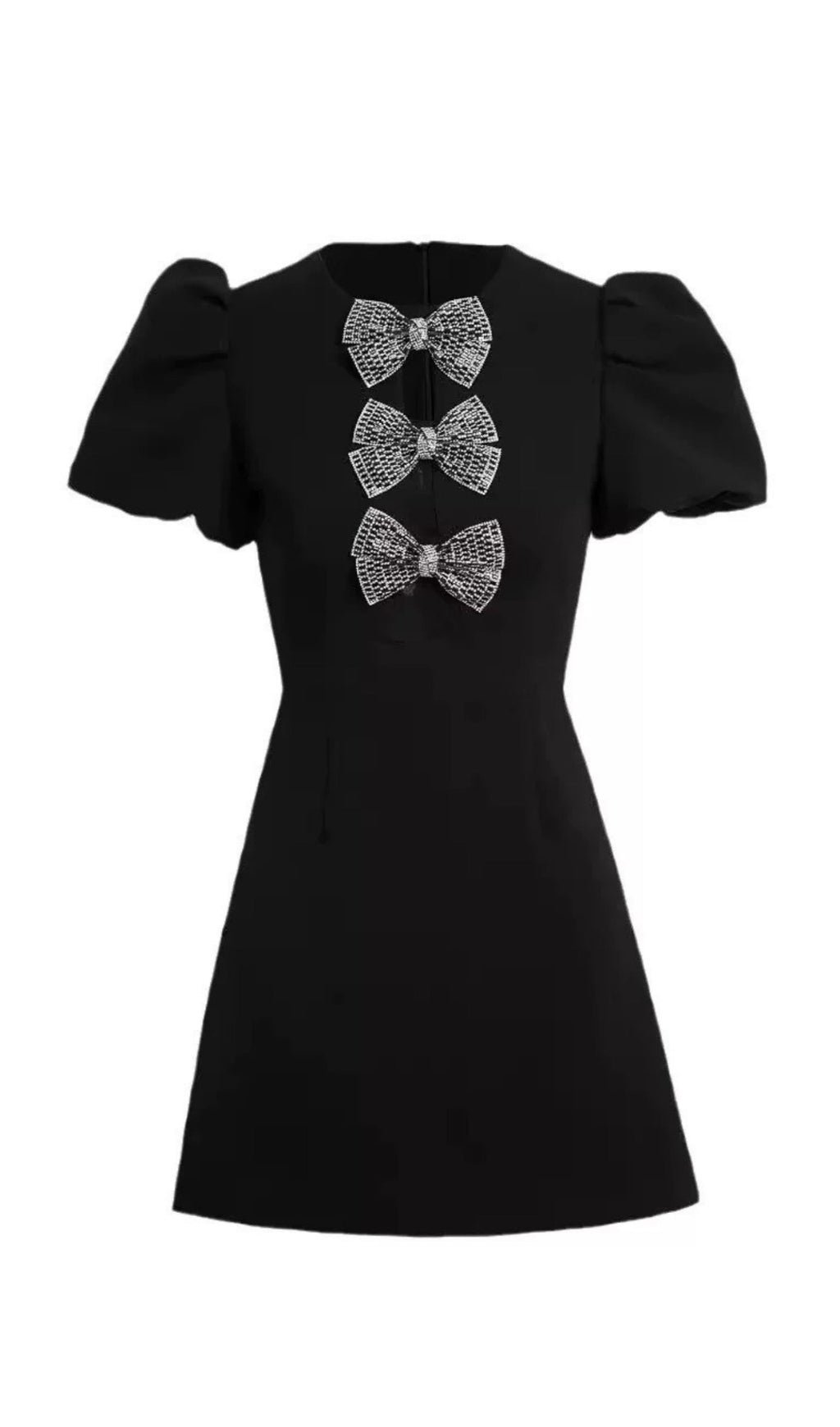 VANESSA BOW PUFF SLEEVE MINI DRESS IN BLACK