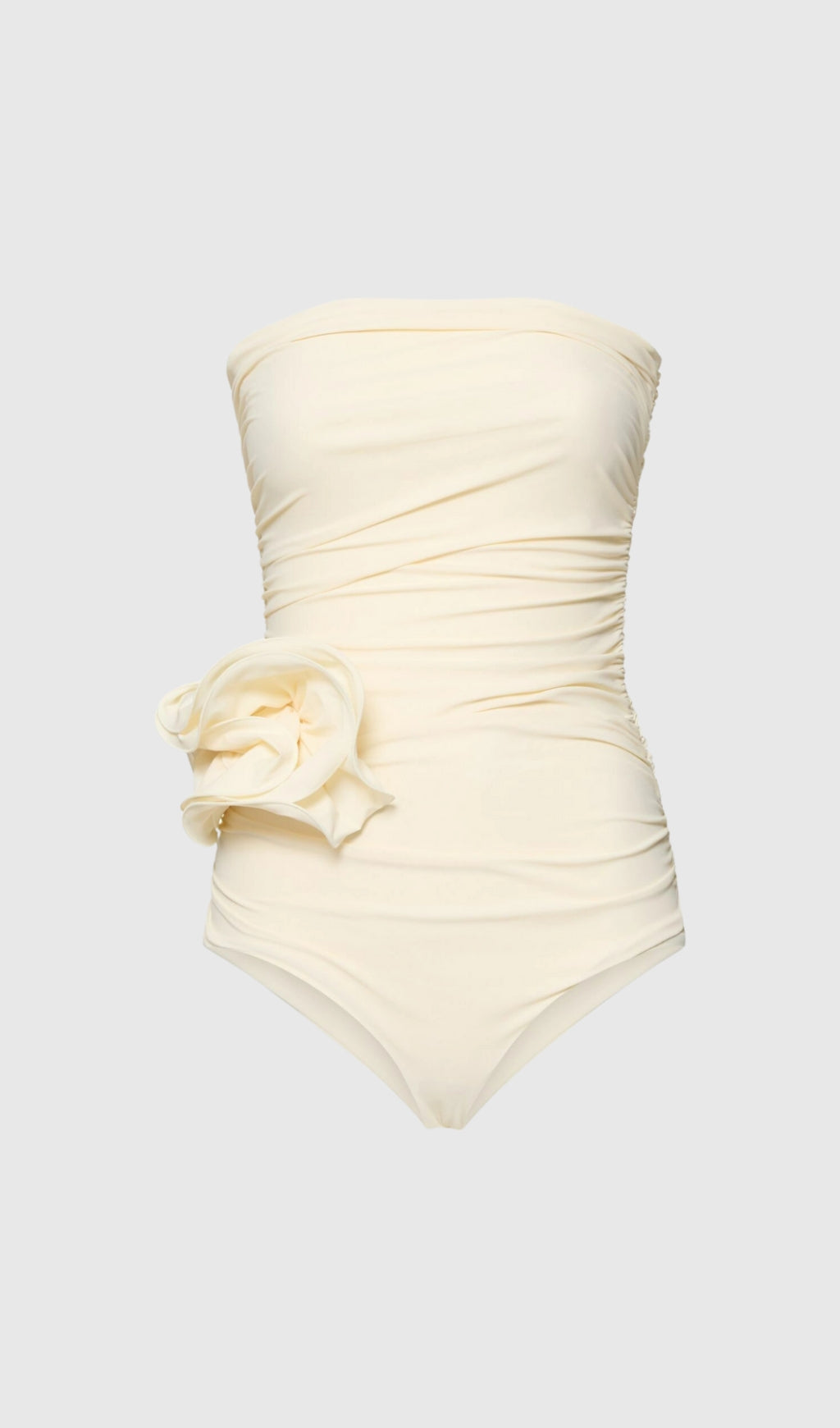 Nancy – Einteiliger Badeanzug mit gerafftem Blumenmuster in Creme