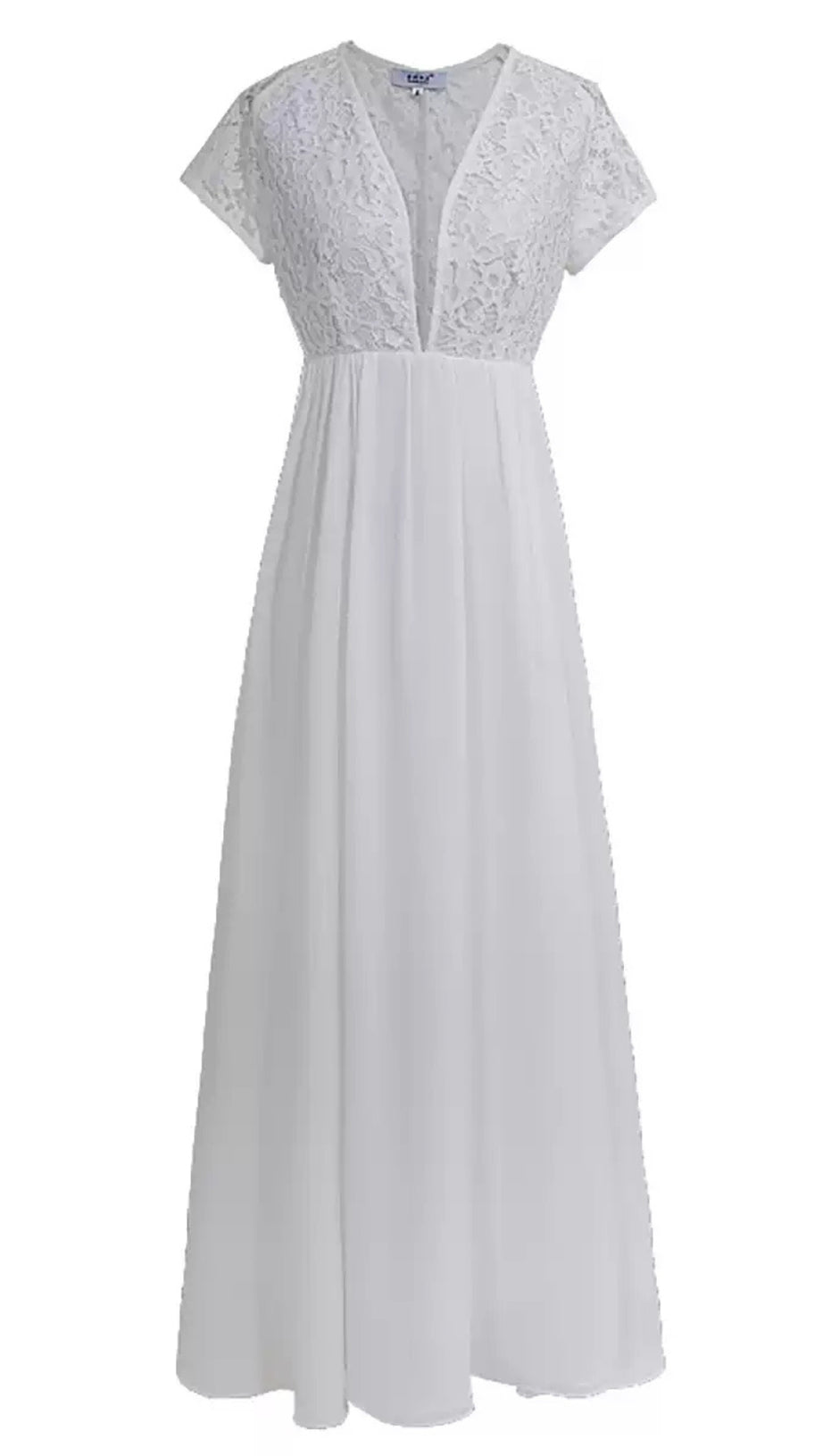 WHITE LACE V - NECK SHORT - SLEEVE MAXI DRESS