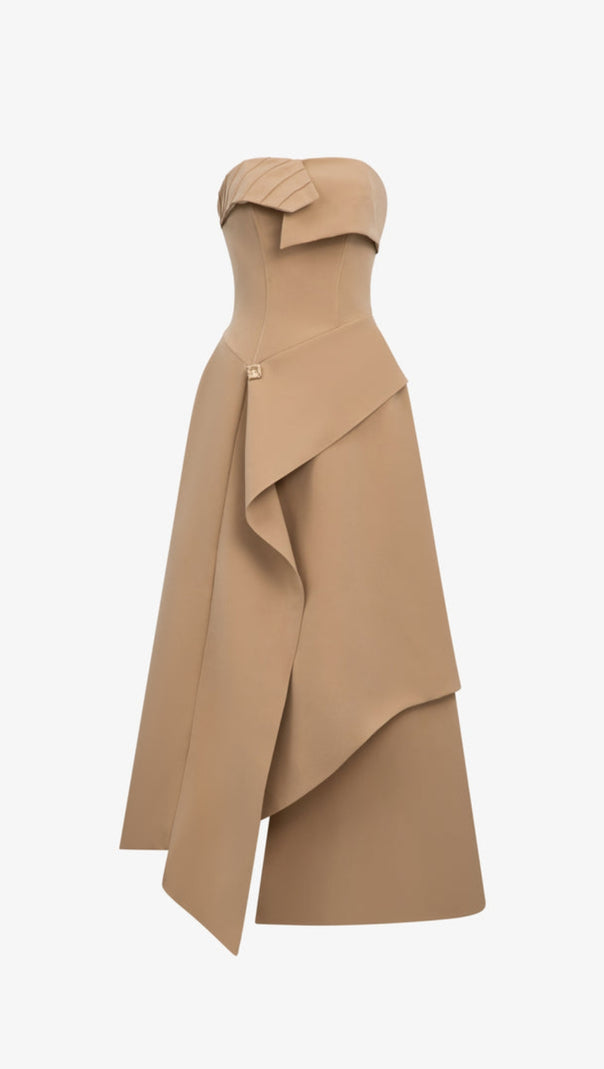 AIIZIE HIGH WAIST SLIM IRREGULAR TUBE TOP MIDI DRESS - product image