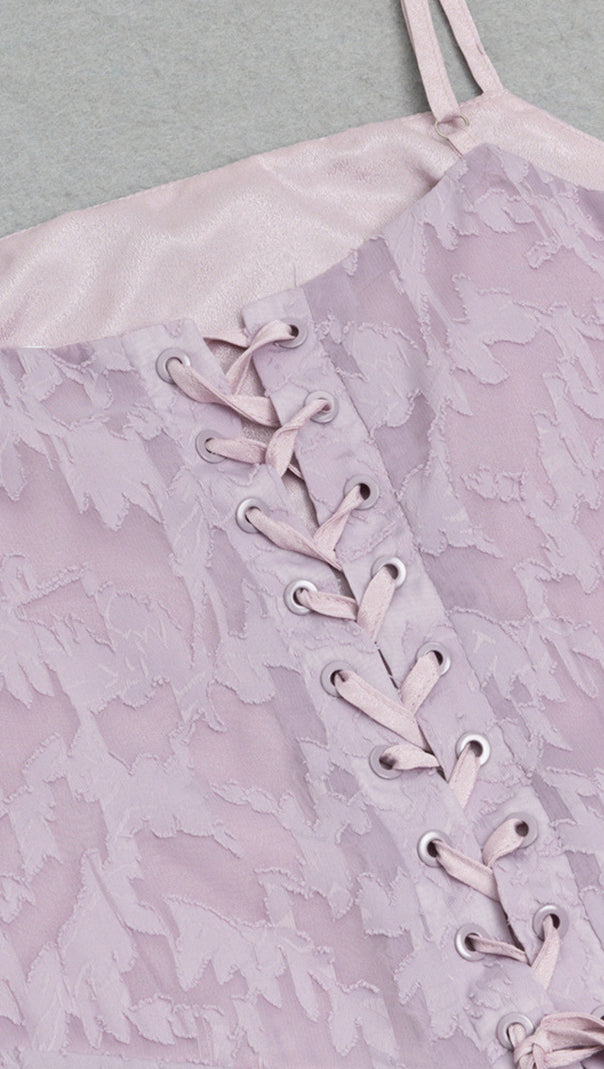 AIIZIE FLORAL LACE STRAPPY MIDI DRESS IN LAVENDER - product image