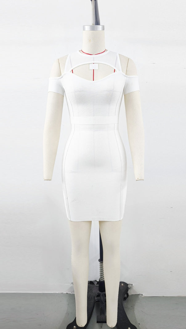 AIIZIE WHITE CUT - OUT COLD - SHOULDER BODYCON MINI DRESS - product image