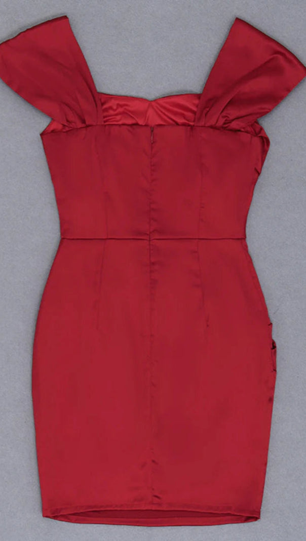 AIIZIE OFF-SHOULDER SATIN PLEATED MINI DRESS IN RED - product image