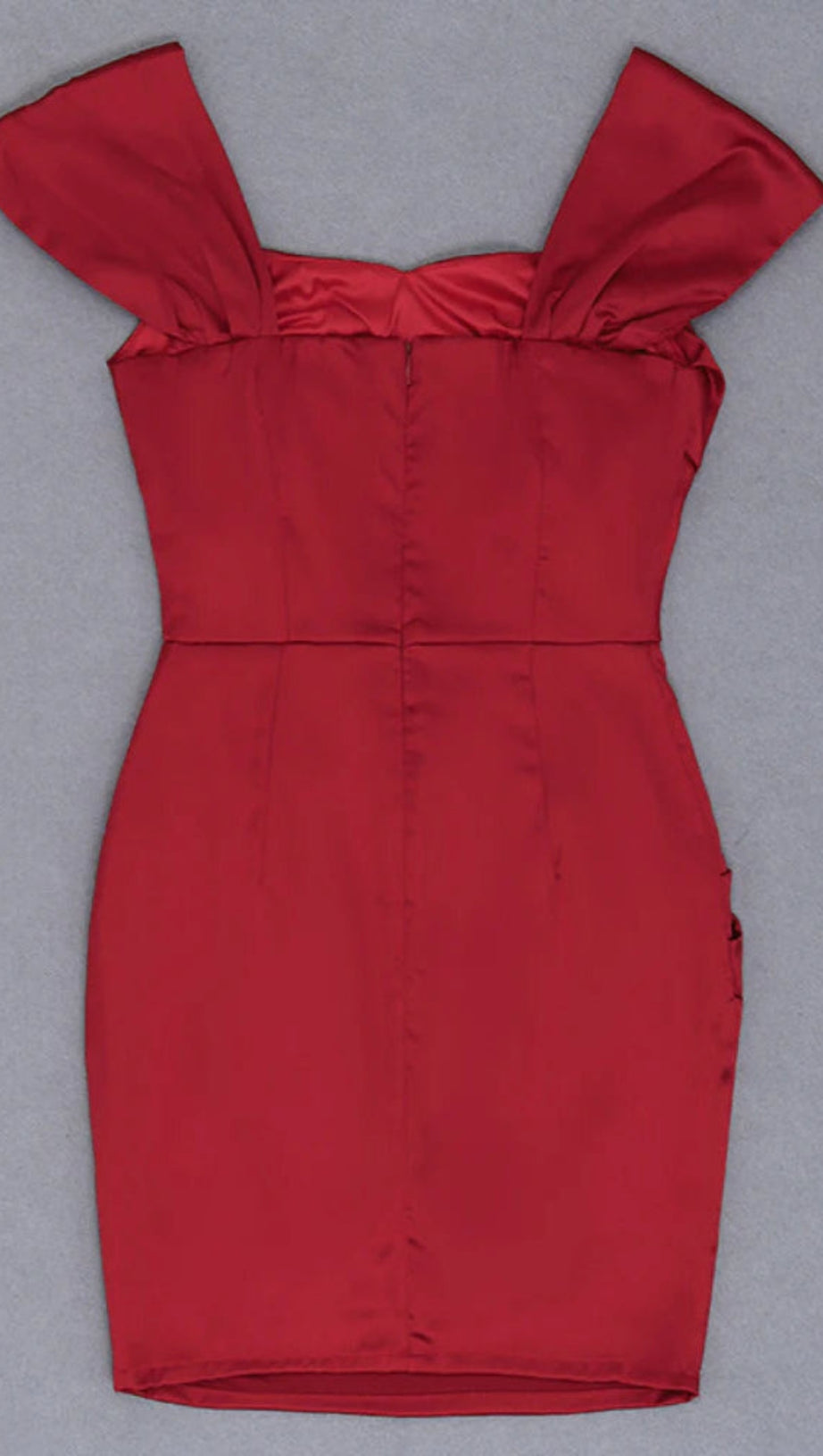 OFF-SHOULDER SATIN PLEATED MINI DRESS IN RED