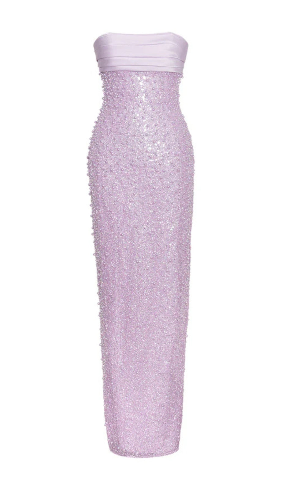 ABITO LUNGO CON PERLINE E PAILLETTES IN RASO ROSA