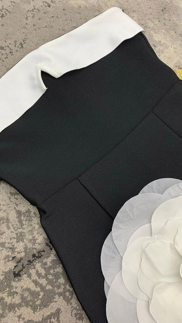 AIIZIE MAKALA 3D FLOWER FISHTAIL MAXI BANDAGE DRESS IN BLACK - product image