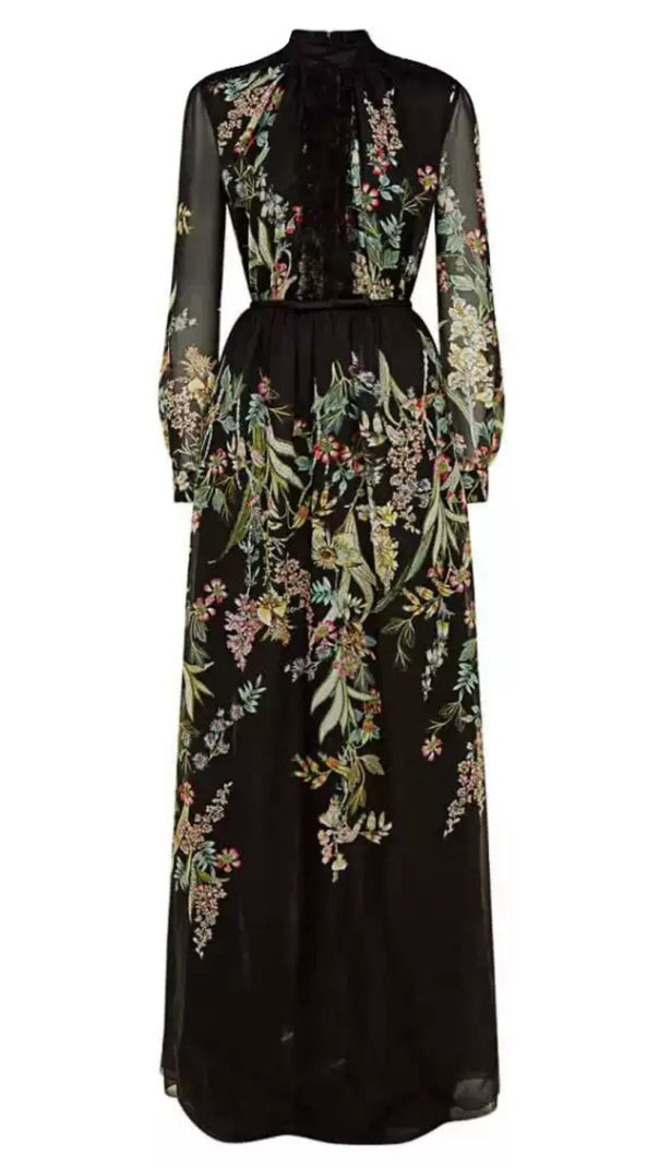 AIIZIE BLACK LACE FLORAL MAXI DRESS - product image