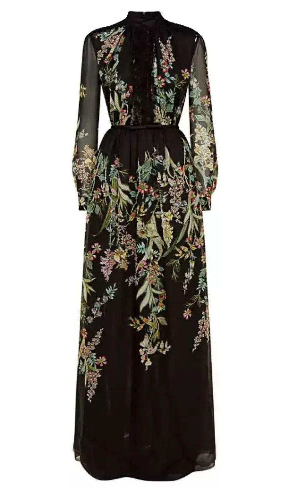 Schwarzes Maxikleid mit Blumenmuster aus Spitze 