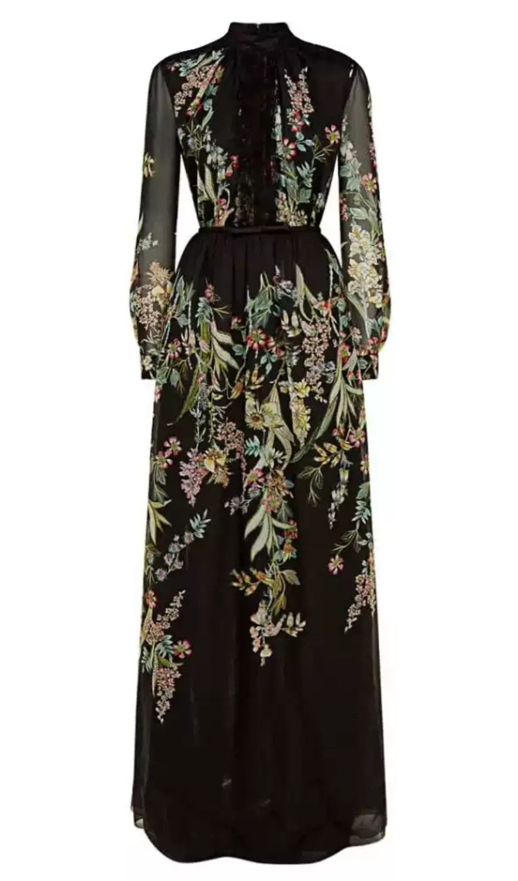 BLACK LACE FLORAL MAXI DRESS