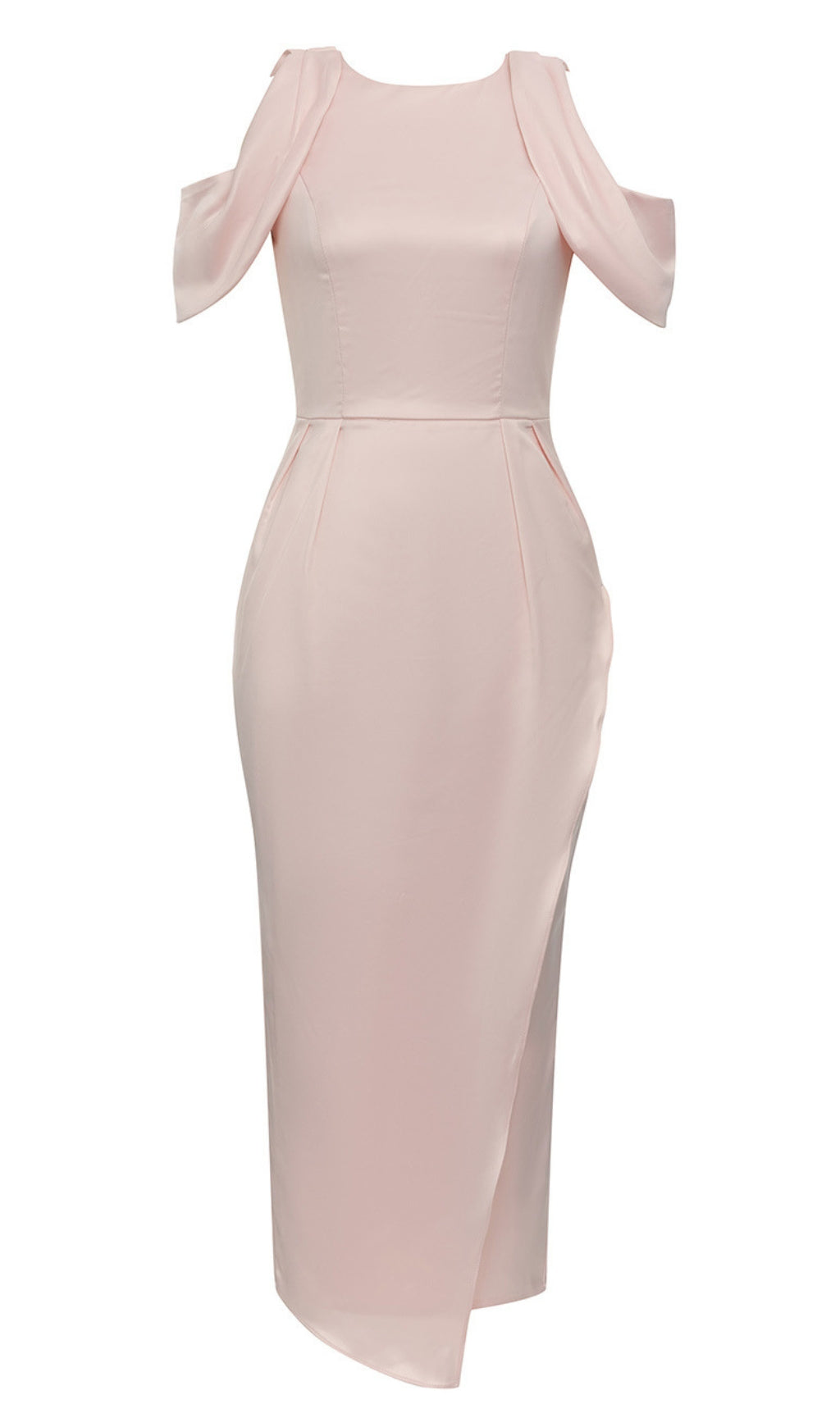 Cold-Shoulder-Midikleid mit Schleifendetail und Schlitz in Hellrosa 