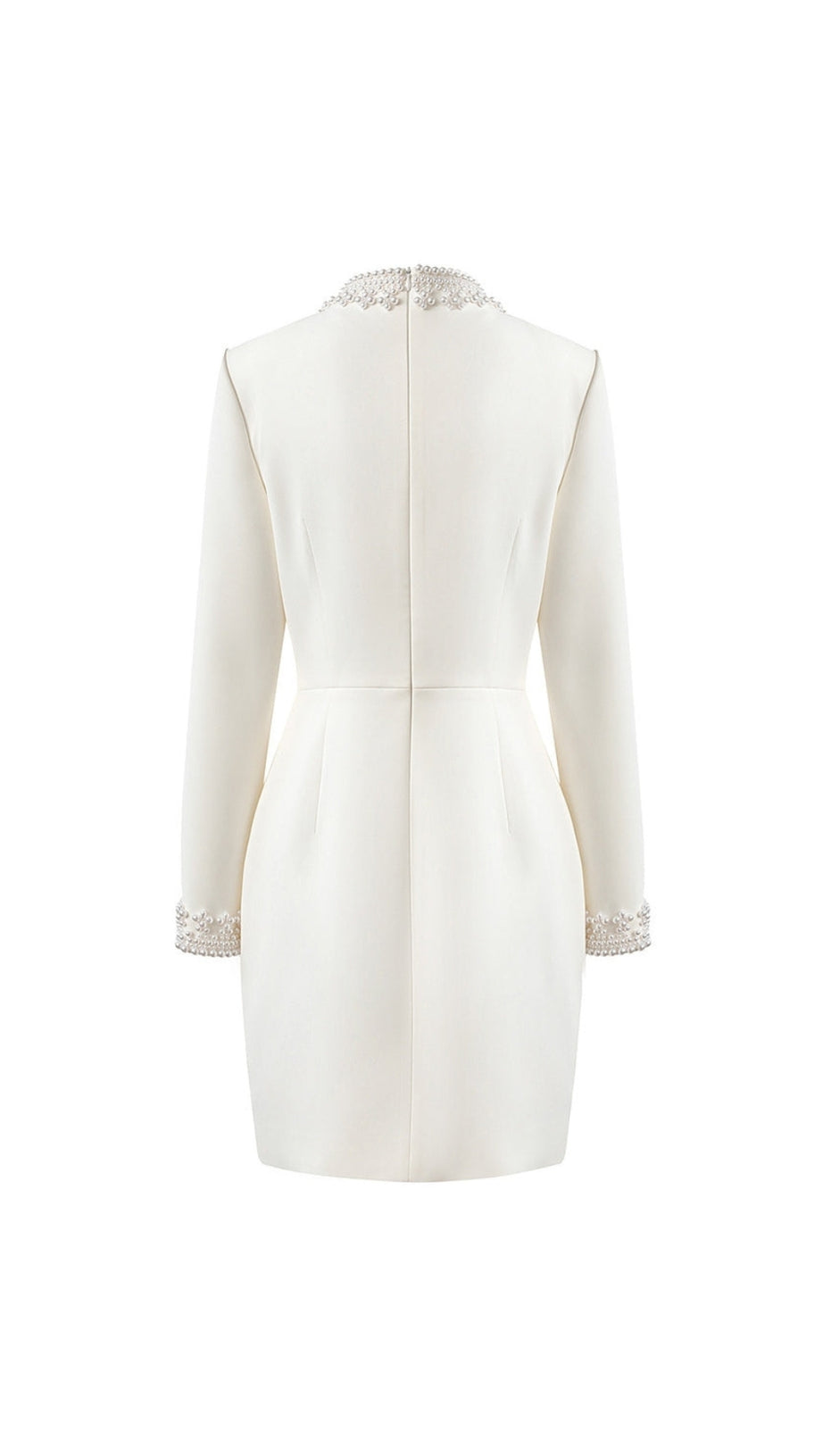 BEADED CUFFS LONG SLEEVE MINI DRESS IN WHITE