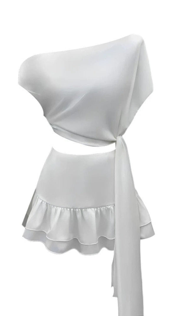 AIIZIE ASYMMETRIC TOP RUFFLED SKIRT TWO-PIECE SUIT IN WHITE - product image