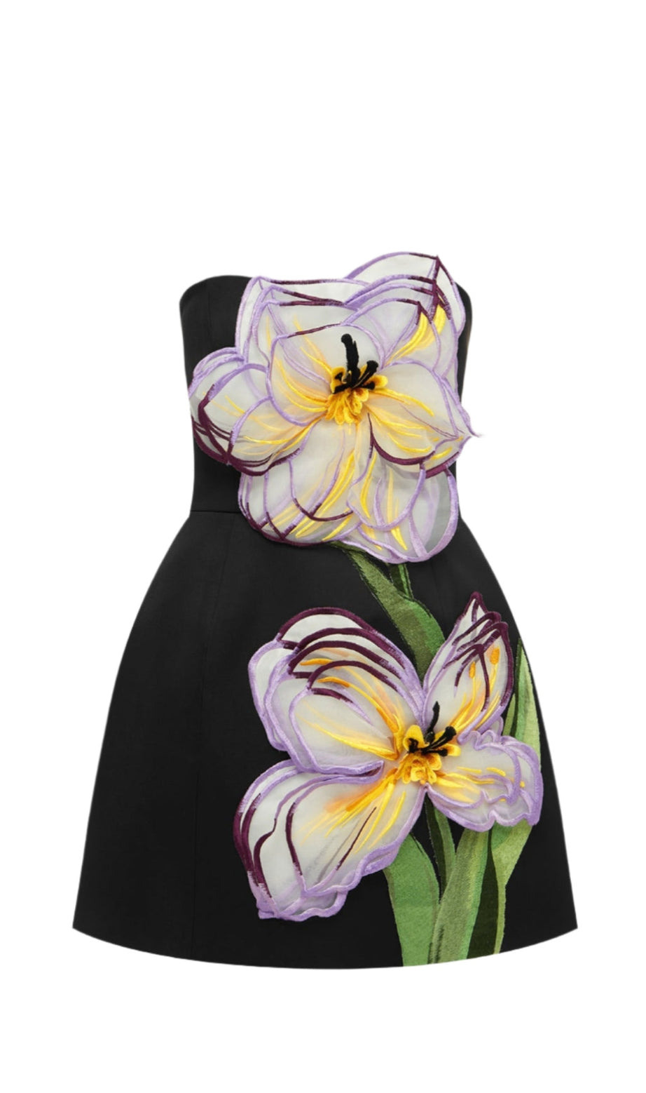 Mini abito bustier con applicazioni floreali Rosario in nero