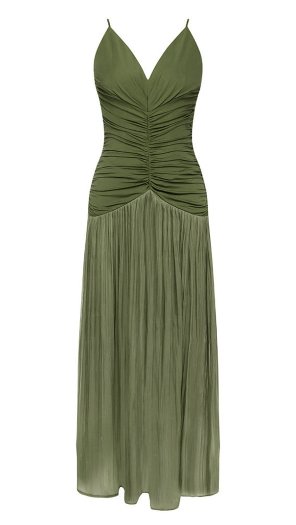 AIIZIE GREEN STRAPLESS DRESS WITH PLEATED PANELS MIDI DRESS - product image