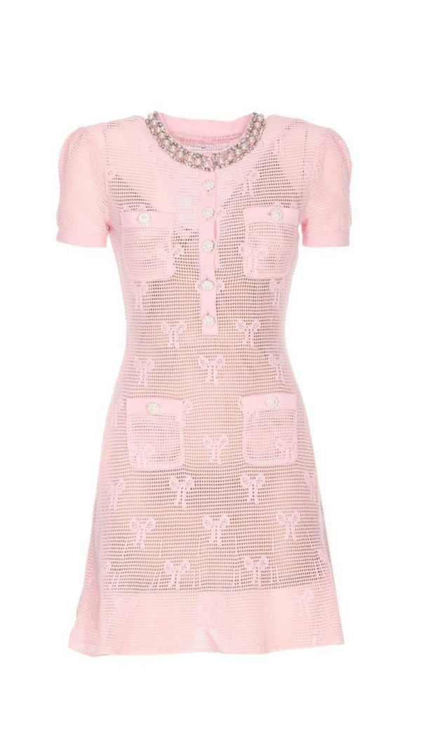AIIZIE PINK BOW CROCHET CRYSTAL TRIM MINI DRESS - product image