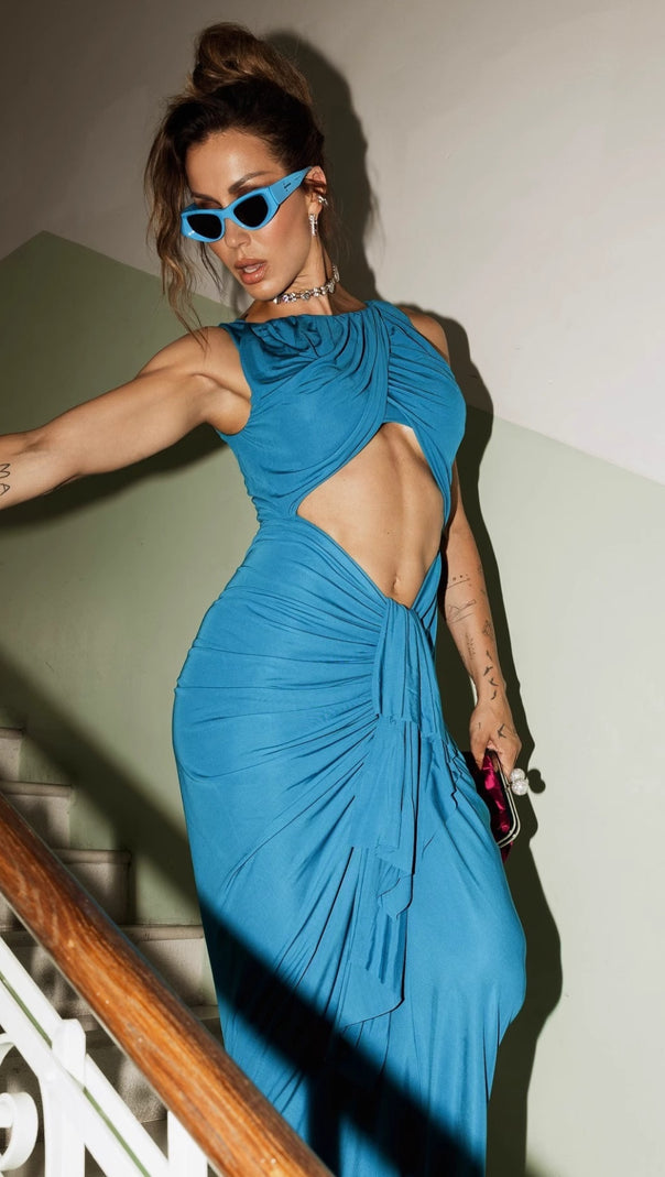 AIIZIE LILY DRAPE DISCONNECT TANK MAXI DRESS IN BLUE - product image