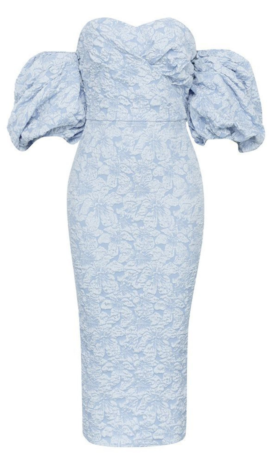 Floral - Jacquard Off - Shoulder Midi Dress in Blue