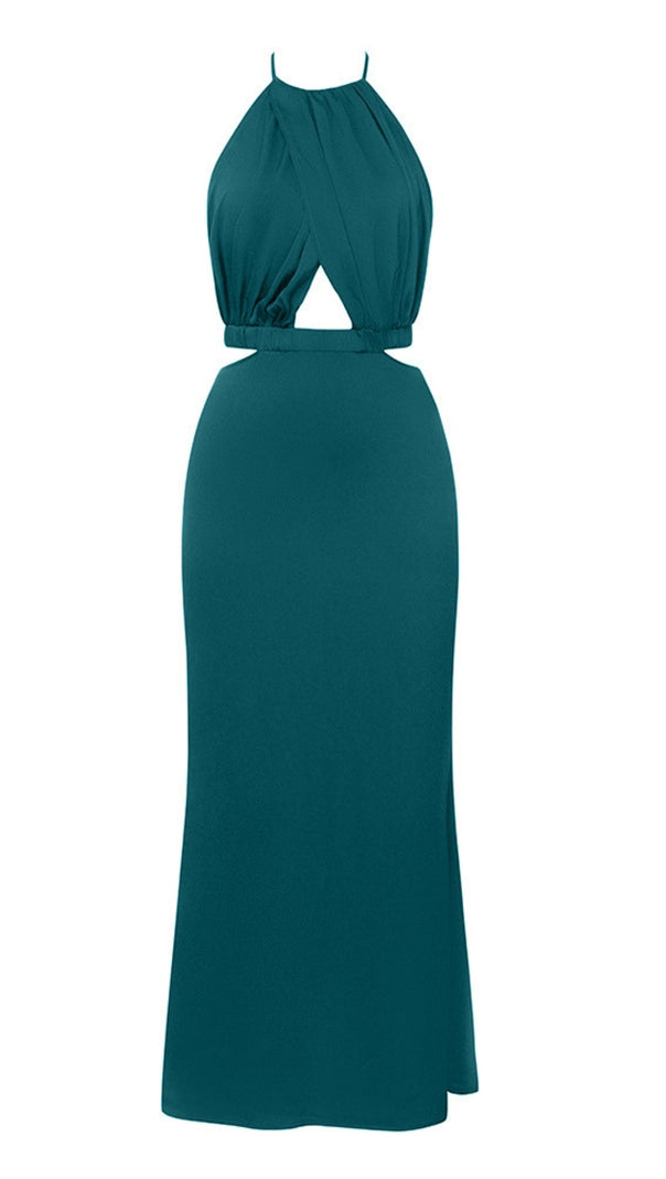 AIIZIE HALTER CUT - OUT SLIT MIDI DRESS IN TEAL - product image