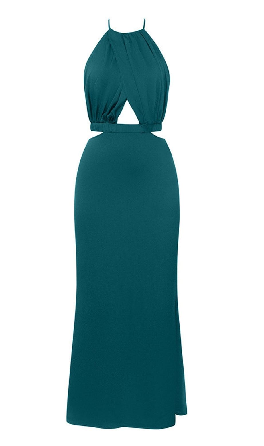 Halter Cut - Out Slit Midi Dress in Teal