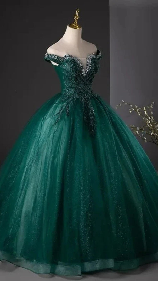 AIIZIE ROYAL BLUE BEADED CORSET BALL GOWN OFF SHOULDER PRINCESS - product image