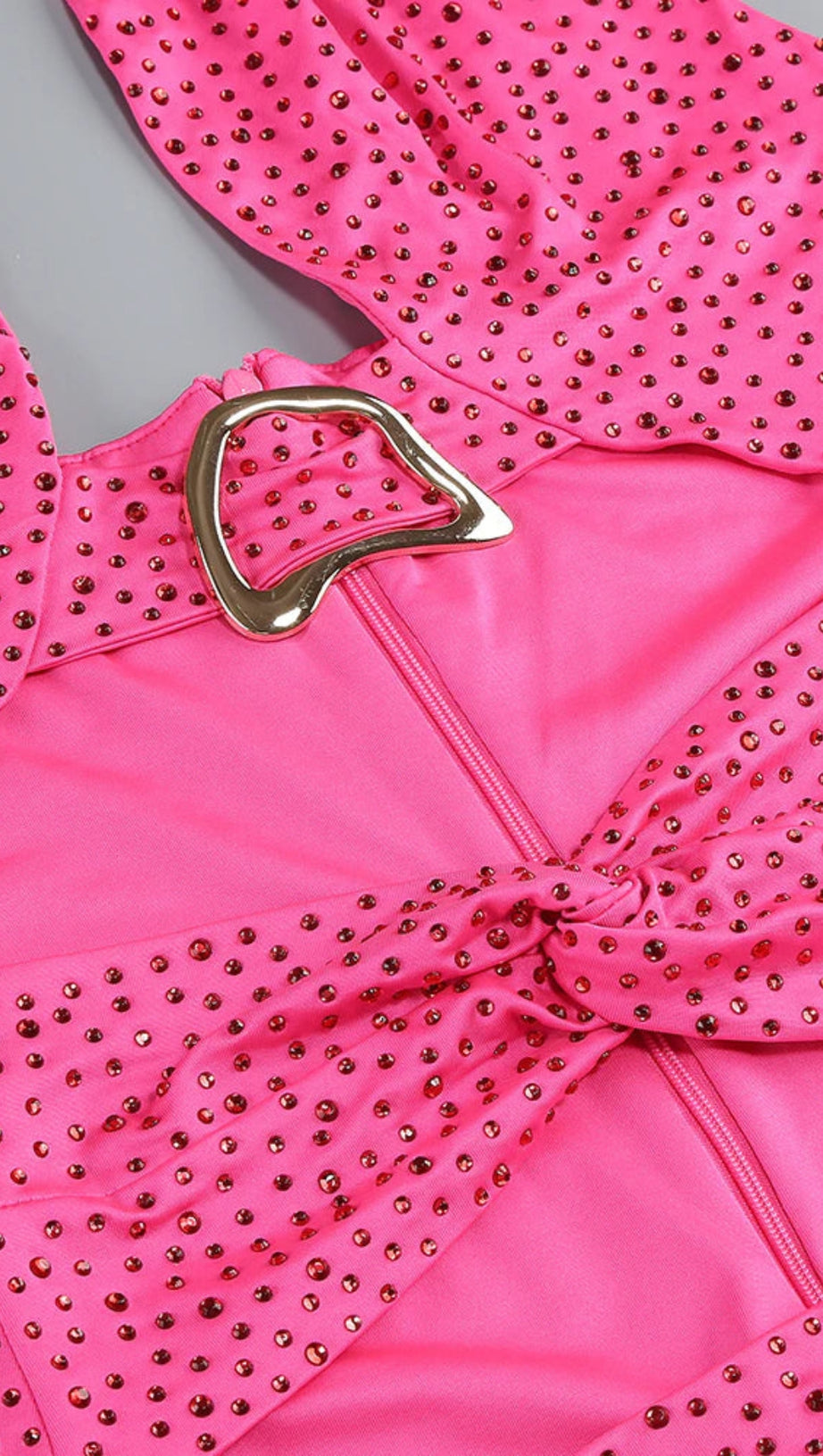 ABITO LUNGO CON TAGLIO E CRISTALLI CLAIRE IN ROSSO ROSA