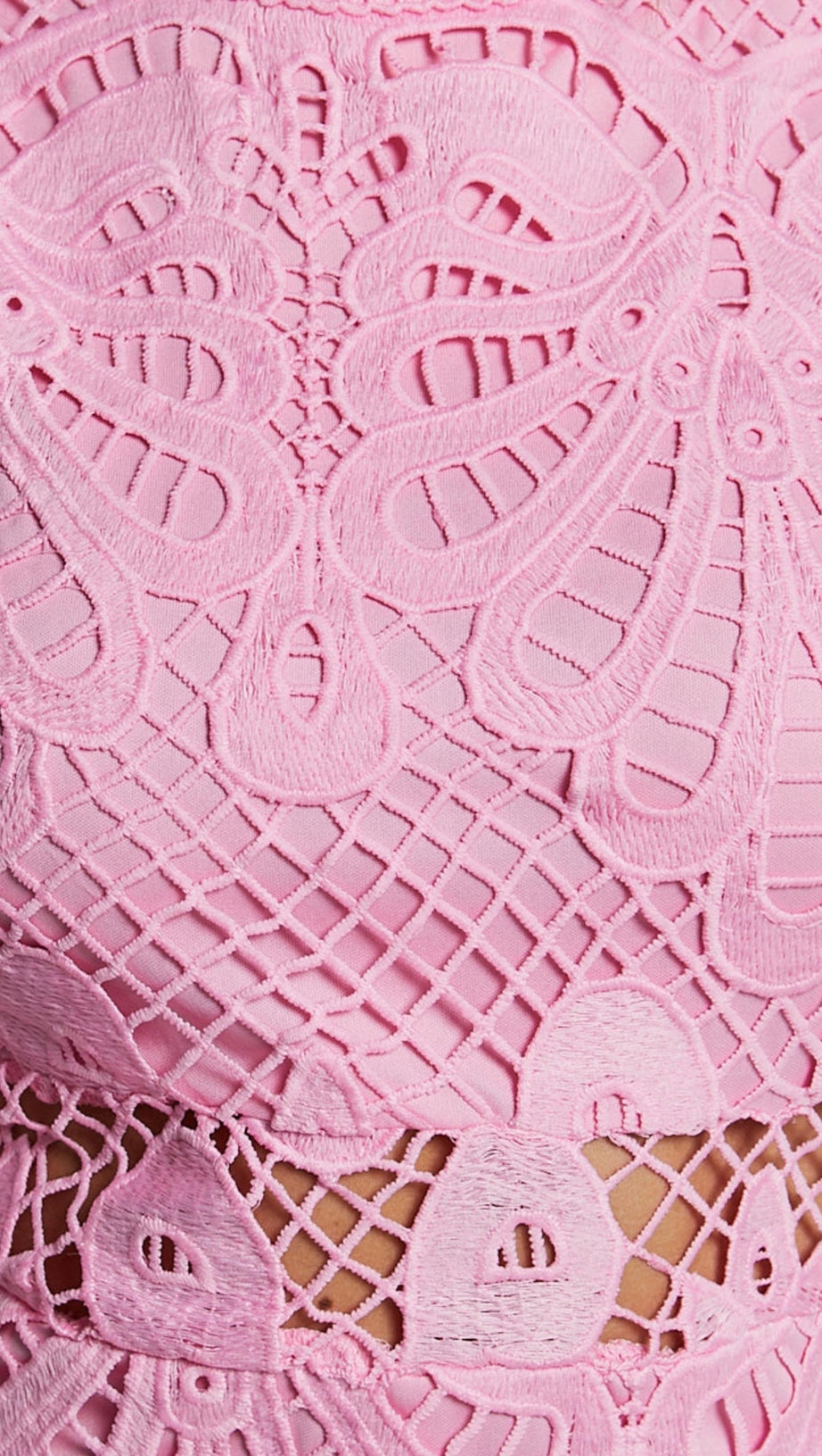 MINI ABITO IN PIZZO CON MANICHE A SBUFFO LUNGHE ROSA