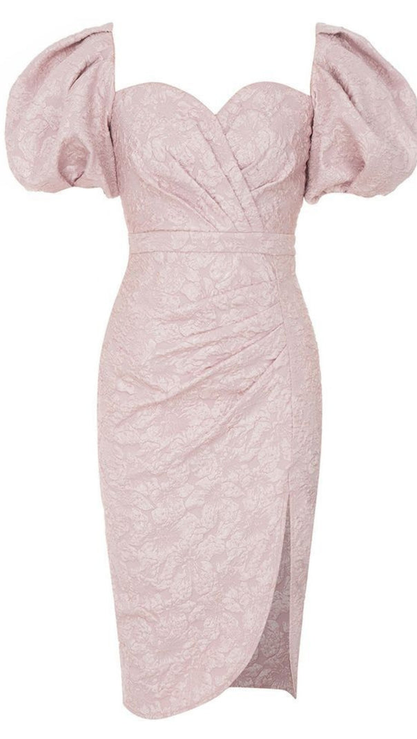 AIIZIE FLORAL - JACQUARD PUFF - SLEEVE SLIT MIDI DRESS IN PINK - product image