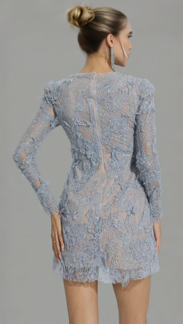 ABITO MIDI CON RICAMI FLOREALI E RAMAGE