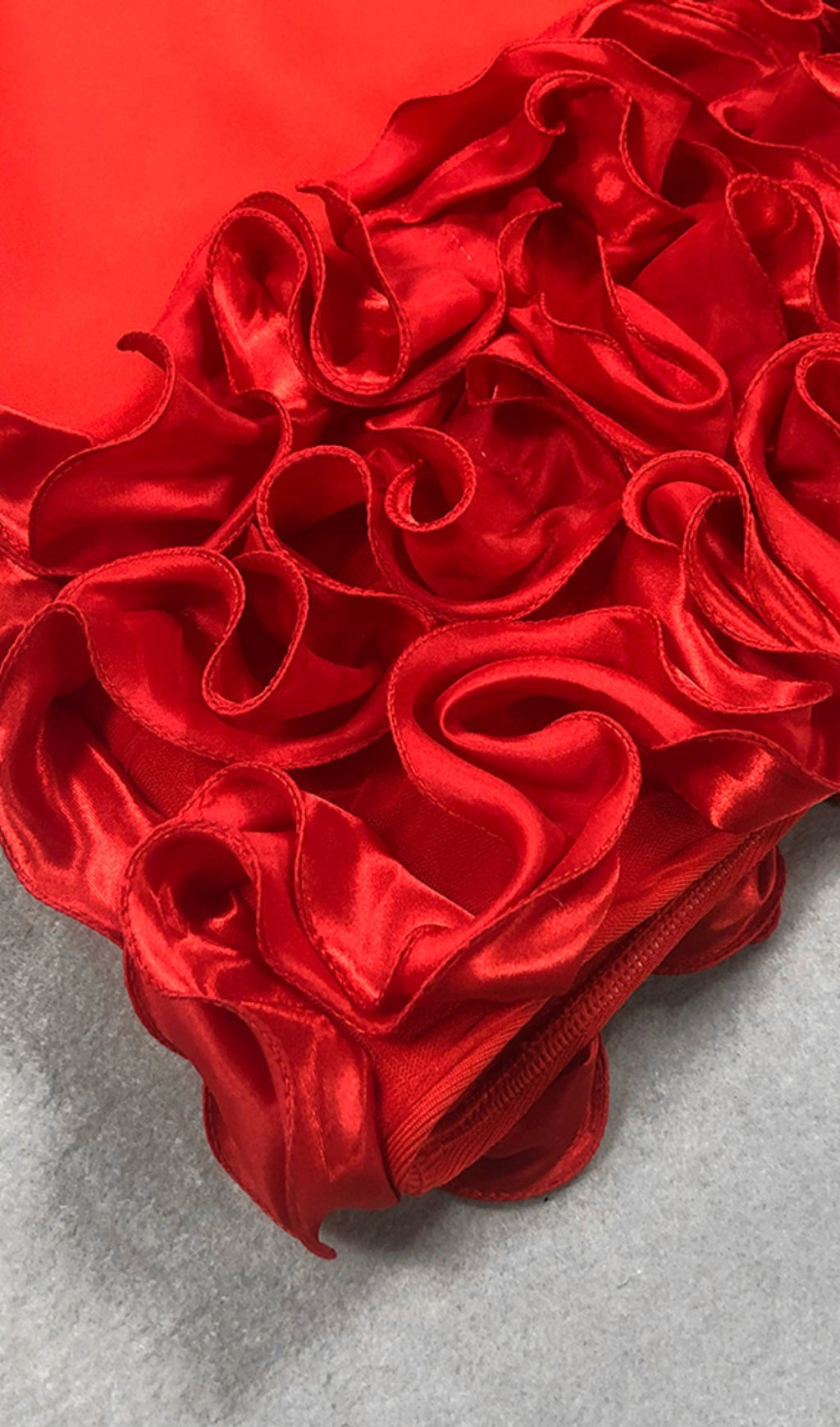 RHINESTONE - FEATHER RUFFLE - HEM LONG - SLEEVE MINI DRESS IN  RED