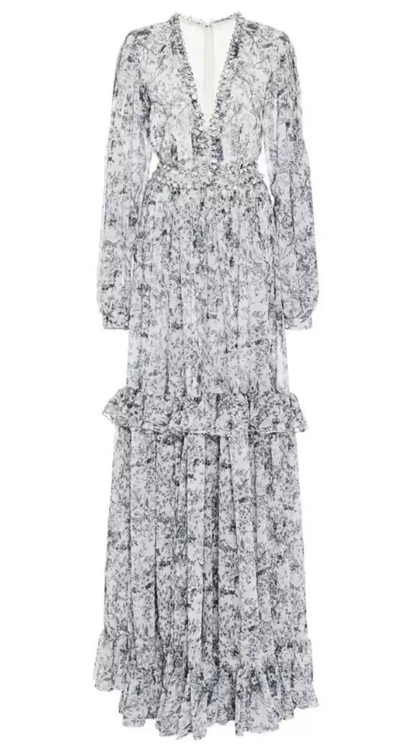 AIIZIE ELEGANT FLORAL V - NECK MAXI DRESS - product image