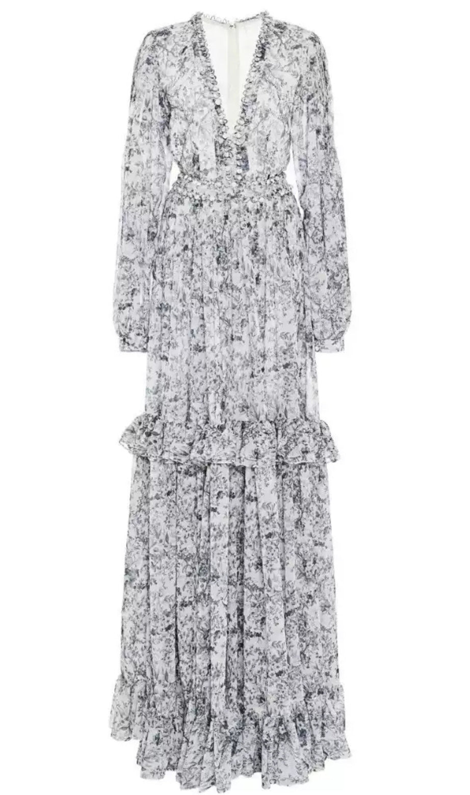 Elegant Floral V - Neck Maxi Dress