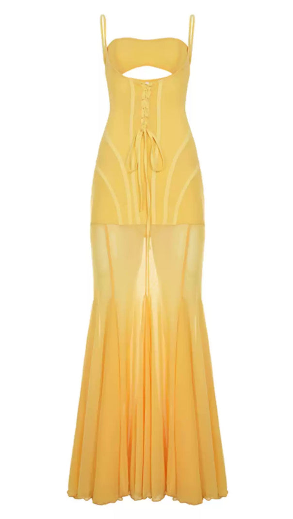 AIIZIE YELLOW CUT - OUT CORSET MERMAID MAXI DRESS - product image