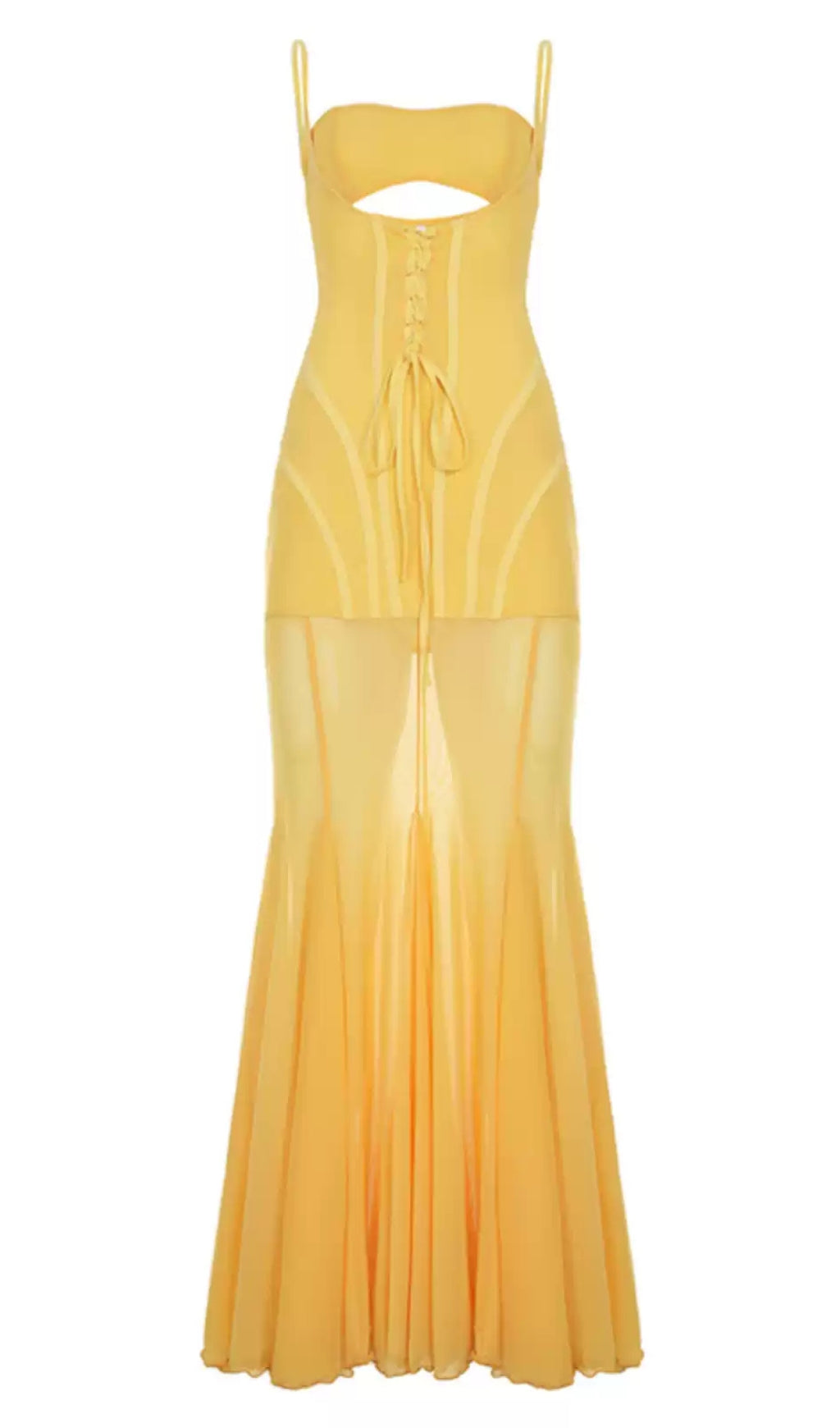 YELLOW CUT - OUT CORSET MERMAID MAXI DRESS