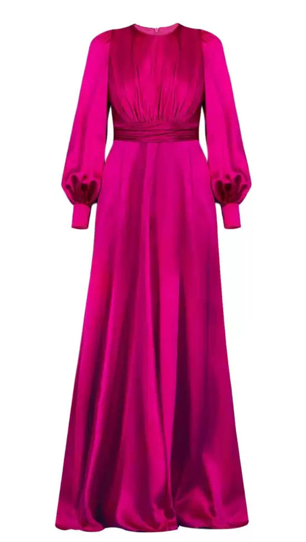 AIIZIE ROSE RED SATIN MAXI DRESS: SLIM - FIT, LUXURY EVENING GOWN FOR GRACE - product image
