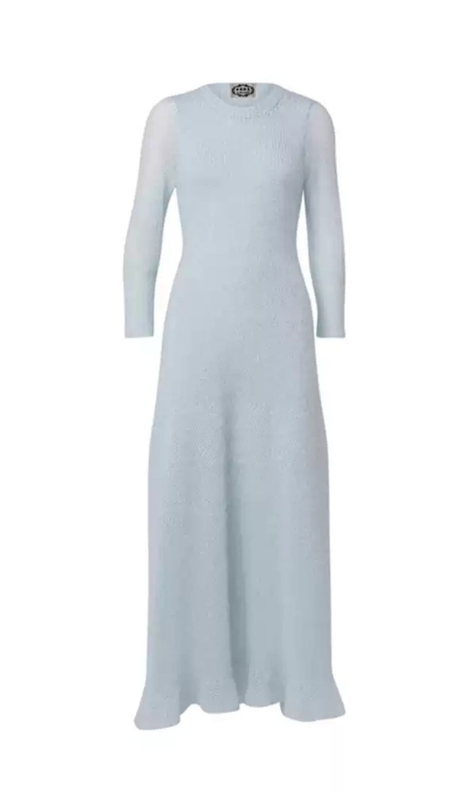 Elegant Light Blue Knit Maxi Dress with Sheer Sleeves