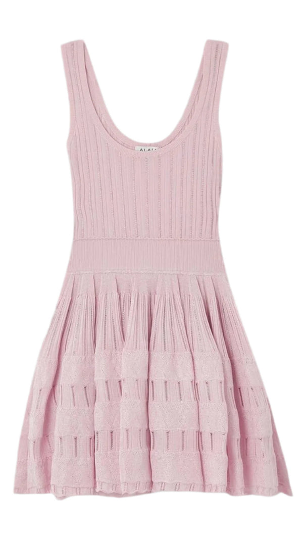 AIIZIE RIBBED POINTELLE KNIT MINI DRESS IN PINK - product image