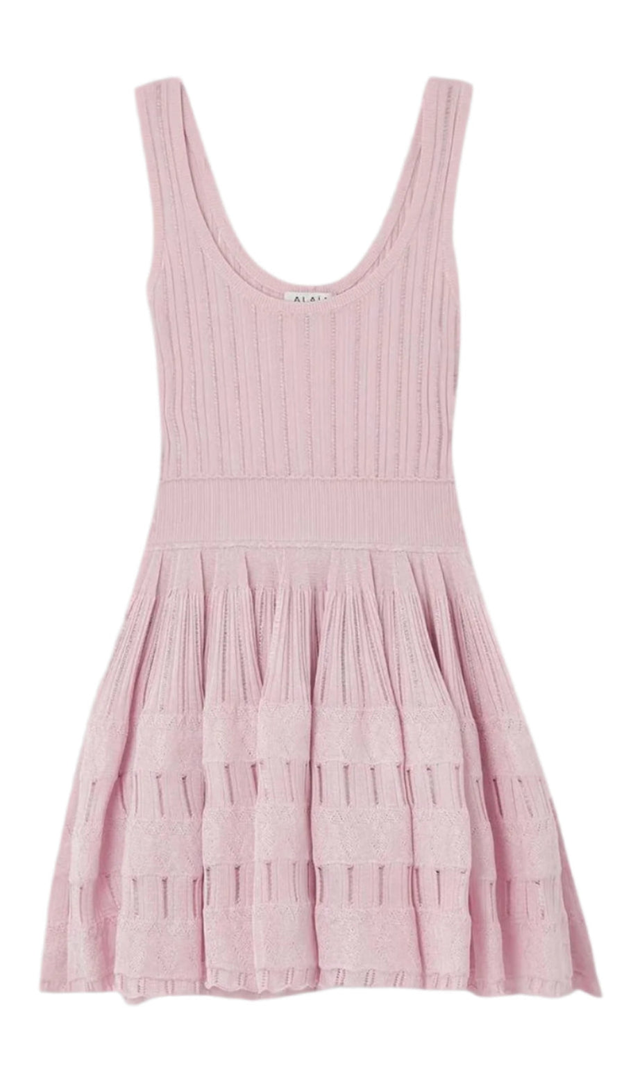 mini abito in maglia traforata a coste rosa