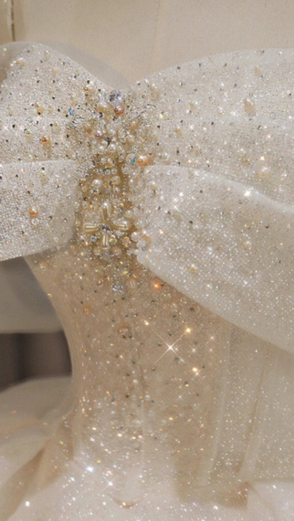 AIIZIE CHAMPAGNE SPARKLE TULLE BALL GOWN OFF SHOULDER BOW PRINCESS DRESS - product image