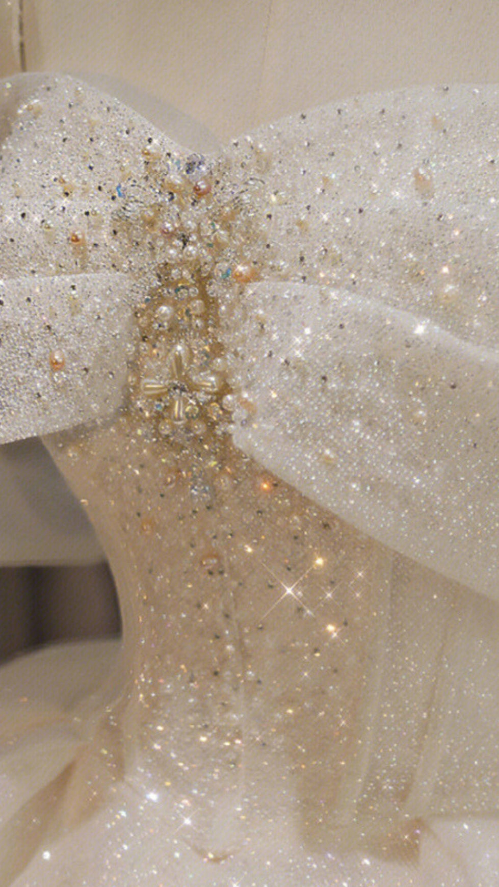 CHAMPAGNE SPARKLE TULLE BALL GOWN OFF SHOULDER BOW PRINCESS DRESS