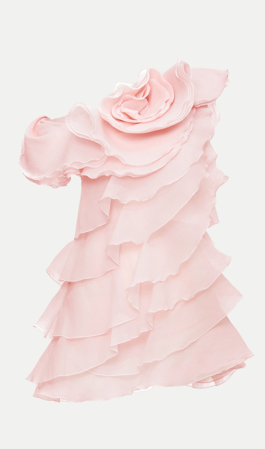 Shelyn Flower Mini Dress Monospalla con Volant - Rosa