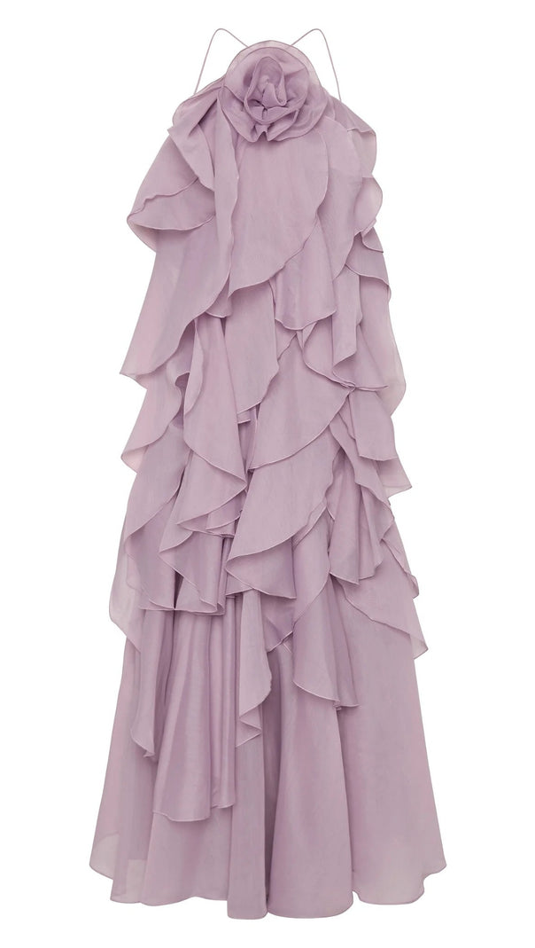 AIIZIE OFF-SHOULDER RUFFLE LAYERED MAXI DRESS IN PURPLE - product image
