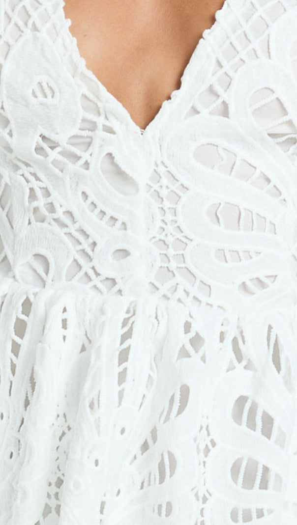 AIIZIE V NECK CUT OUT LACE MIDI DRESS IN WHITE - product image