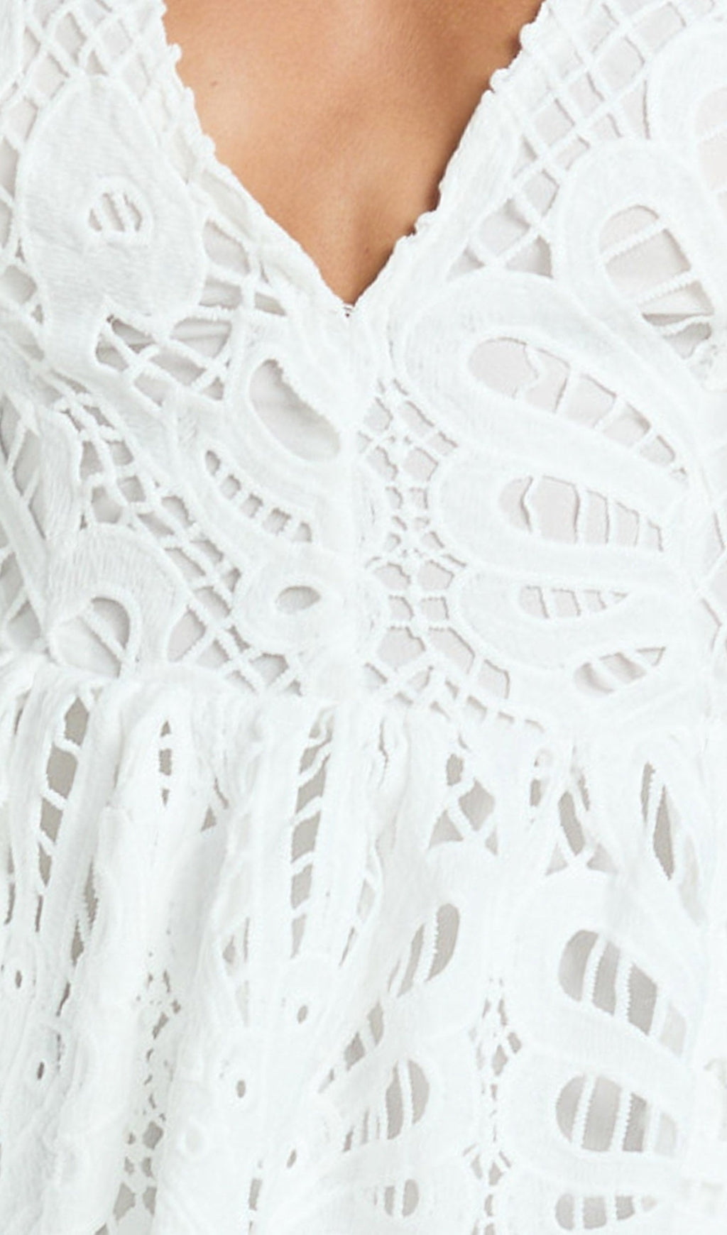 AIIZIE V NECK CUT OUT LACE MIDI DRESS IN WHITE - product image