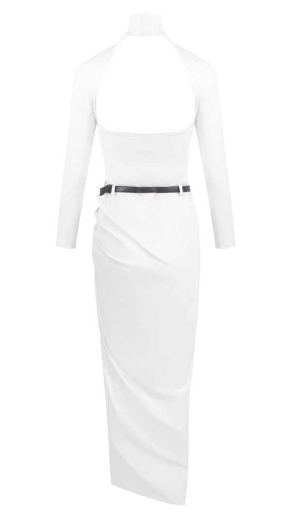 AIIZIE TURTLENECK BELTED DRAPED SLIT MAXI DRESS IN WHITE - product image